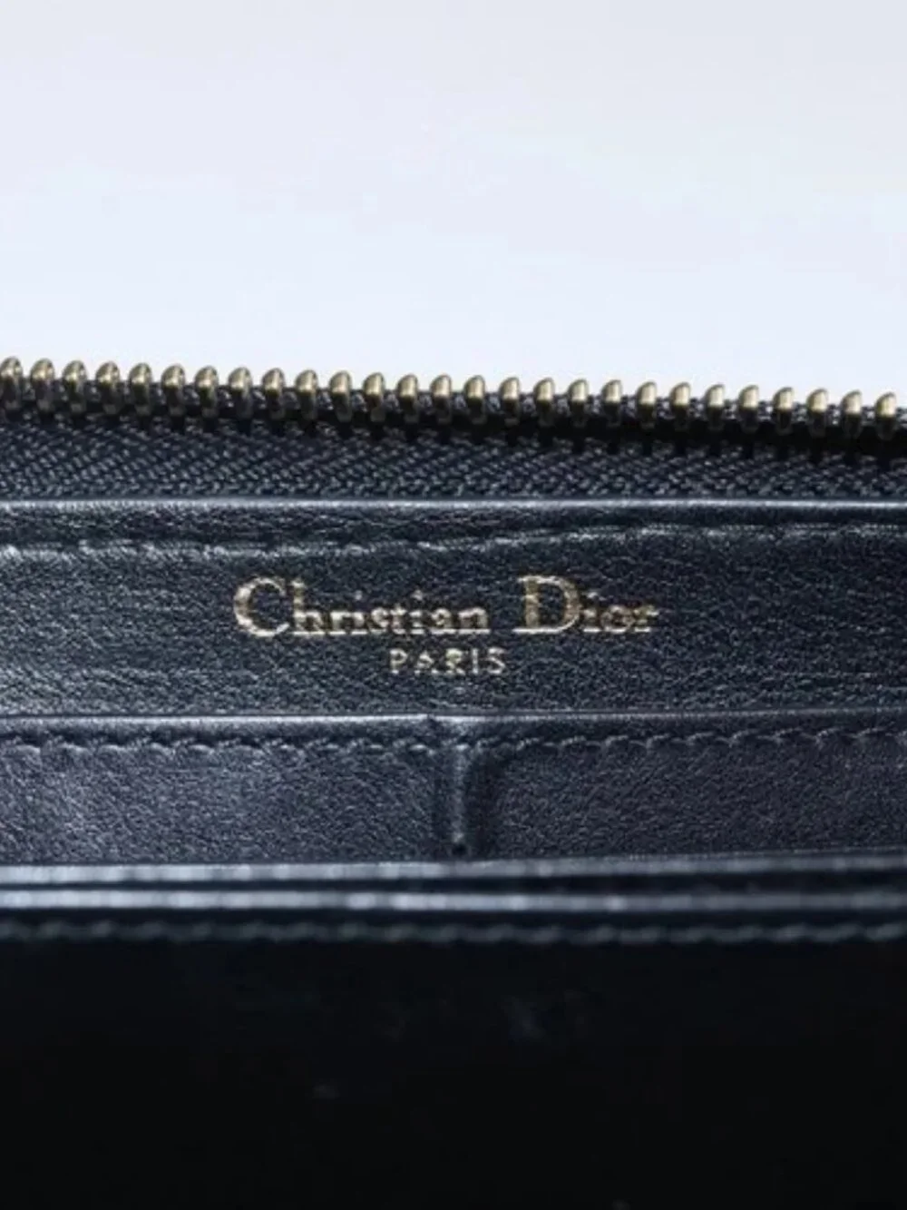 Christian Dior Round Long Wallet Leather Black Gold Auth am10801